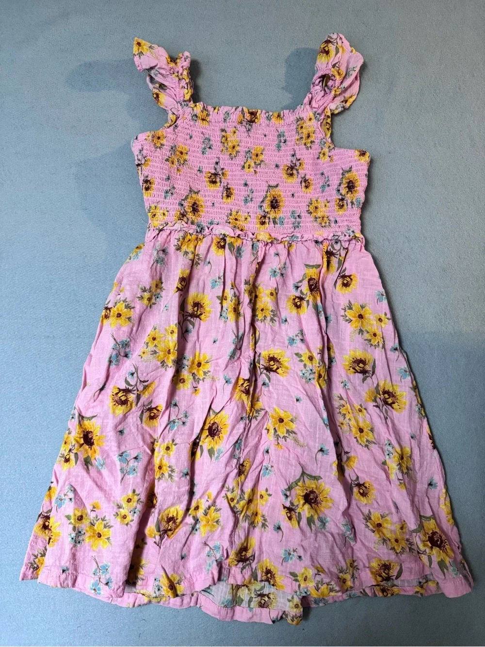 Old Navy Girls Pink Floral Sunflower Smocked Dress 10/12
